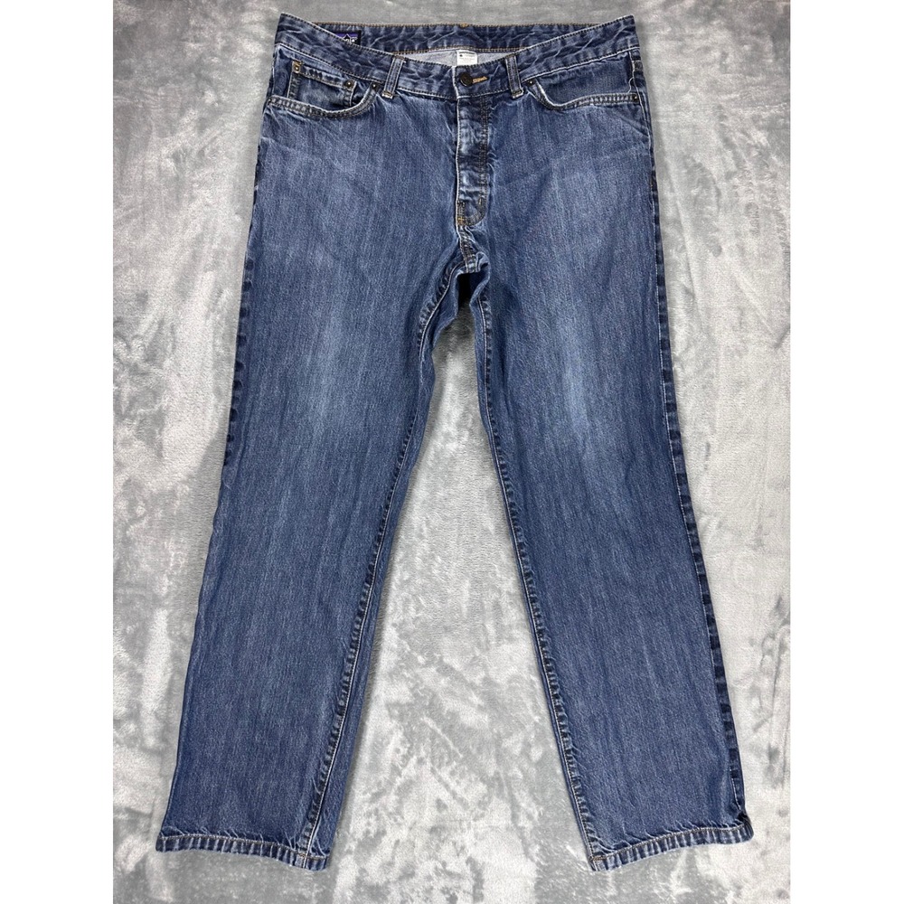 Patagonia‎ Mens Organic Cotton Denim Jeans Blue Straight Leg Button Fly Size 35